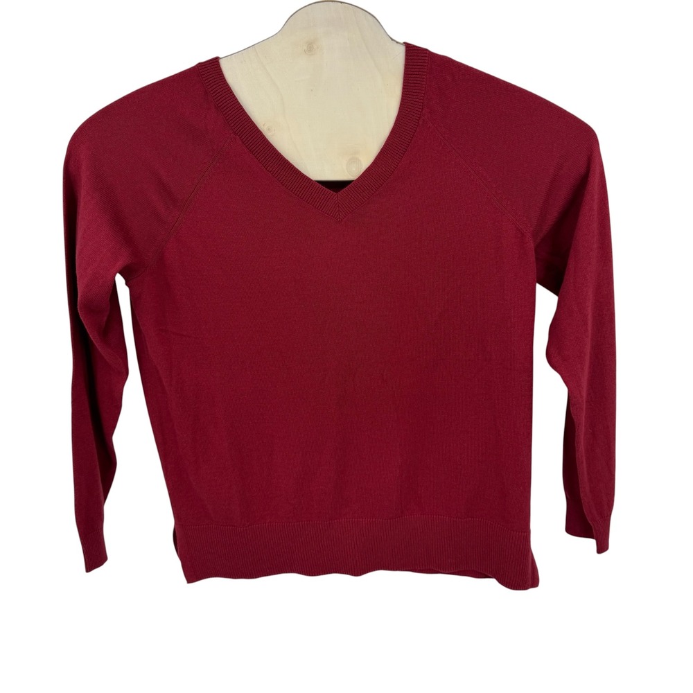 Lucky Brand Sweater Women M Red V-Neck Long Sleeve Cotton Blend Casual Classic
